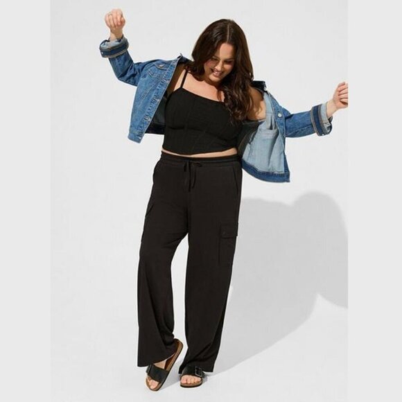 Torrid - Challis Corset Crop Top in Deep Black​​​​ - Picture 10 of 12